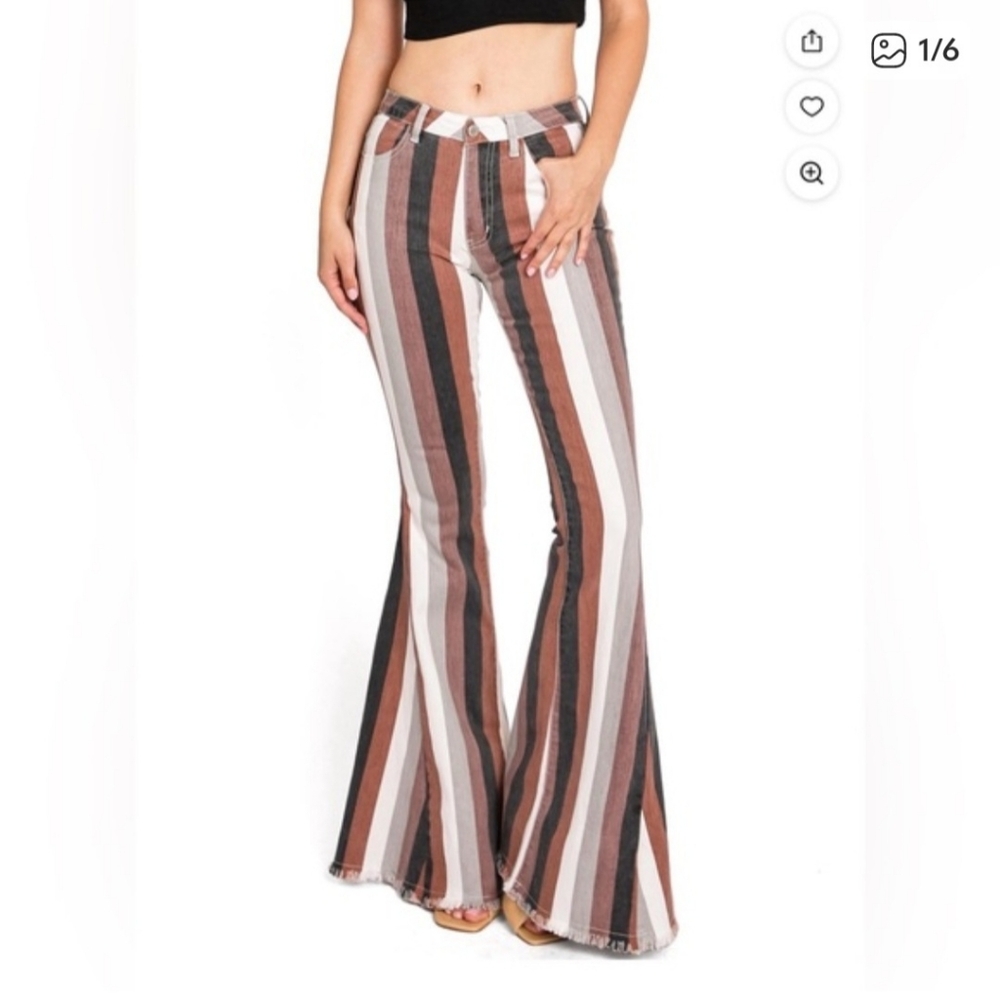 Saints and Hearts Striped Fringe Flare Jeans Bell Bottoms Coachella Stagecoach S
